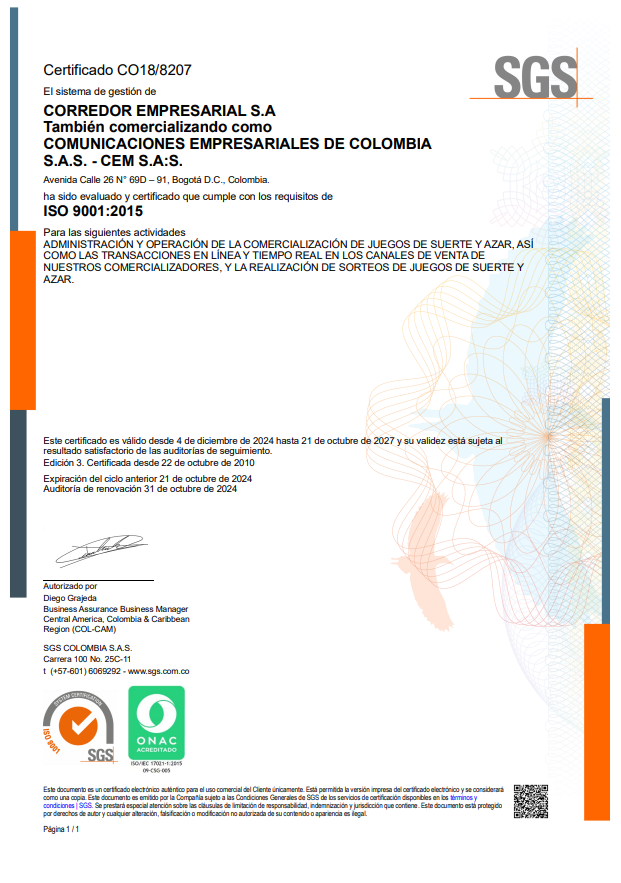 Certificado ISO 9001:2015